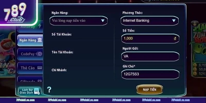 Lệnh Nạp tiền tại 789 CLUB rất nhanh gọn.